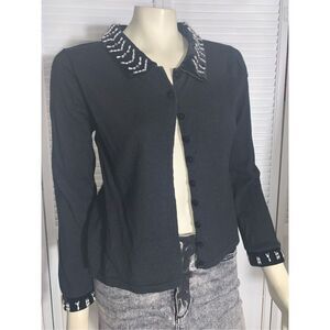 TIARA Black Beaded Button Down Cardigan Sweater Size Small